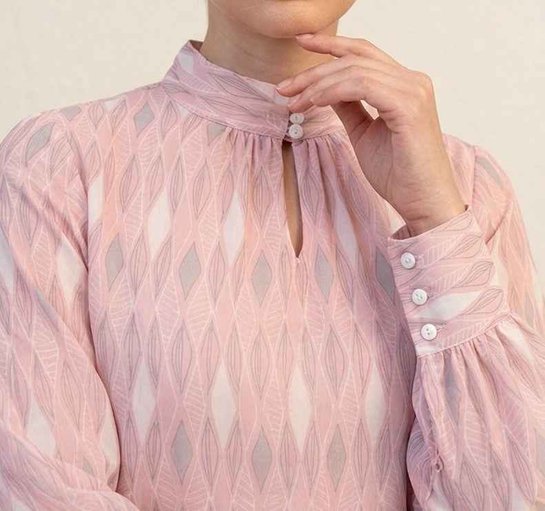 Dusty Pink Printed High Neck Top