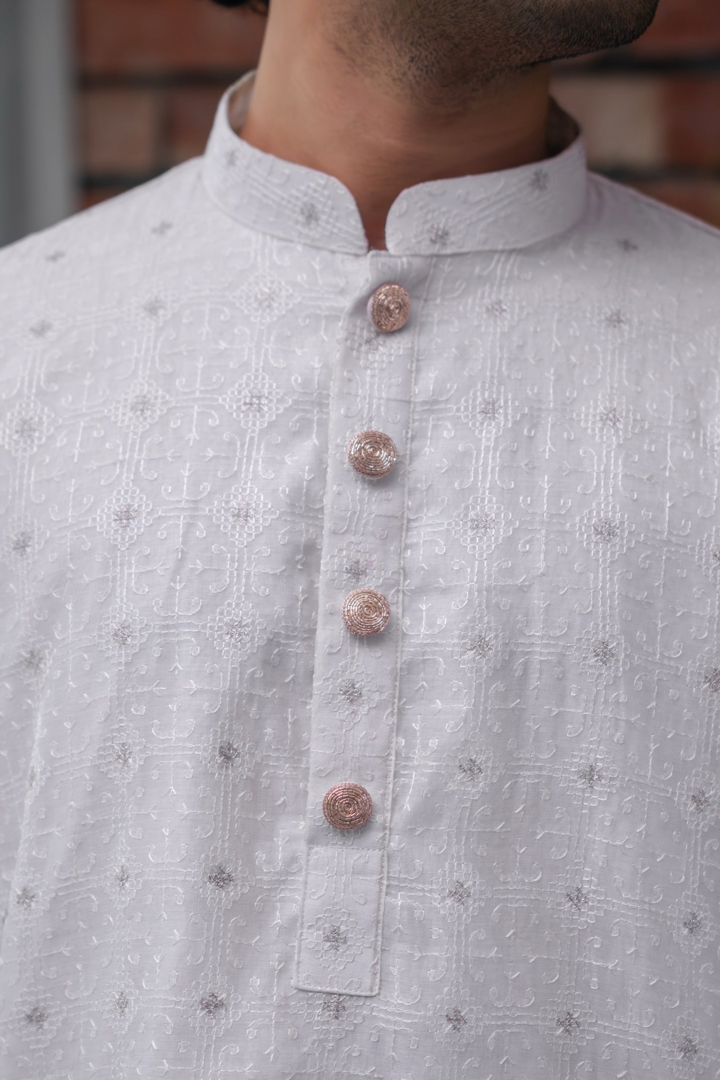 Aydan Embroidered Panjabi in Pearl White