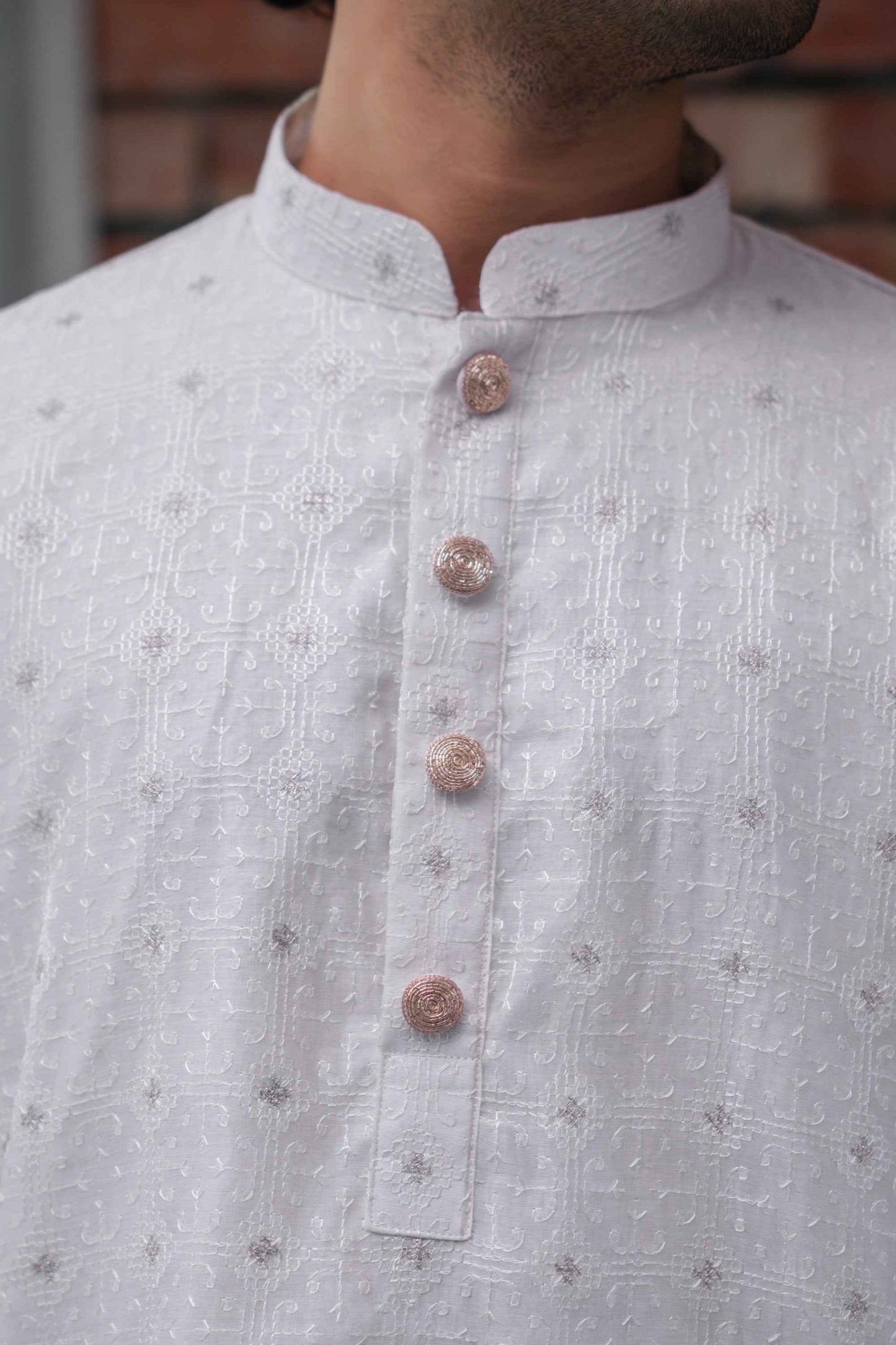 Aydan Embroidered Panjabi in Pearl White