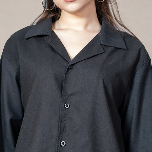 Verona Cuban Collar Linen Shirt – Jet Black