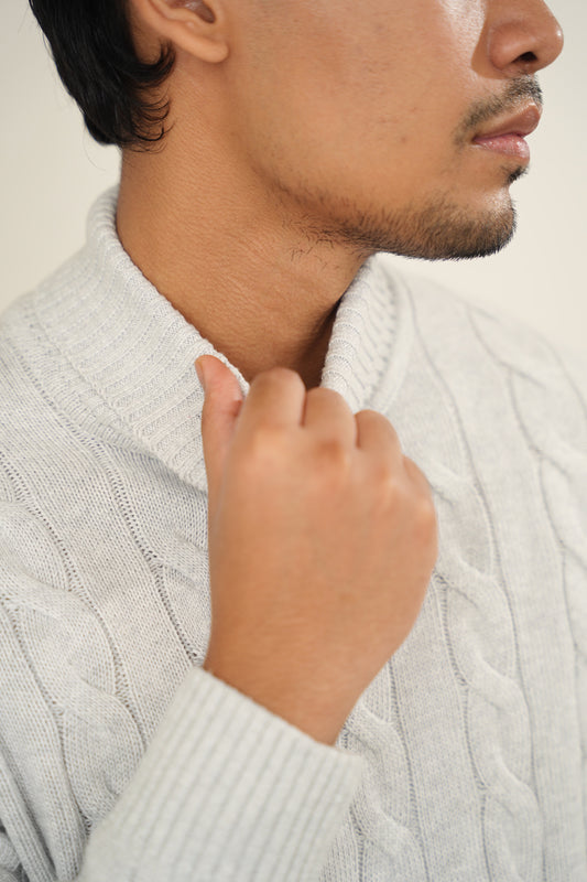 Titanium Cable-knit Turtleneck Sweater