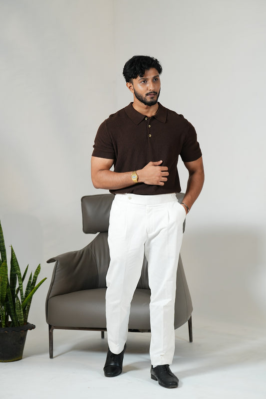 Granule Textured Luxury Knit Polo in Espresso