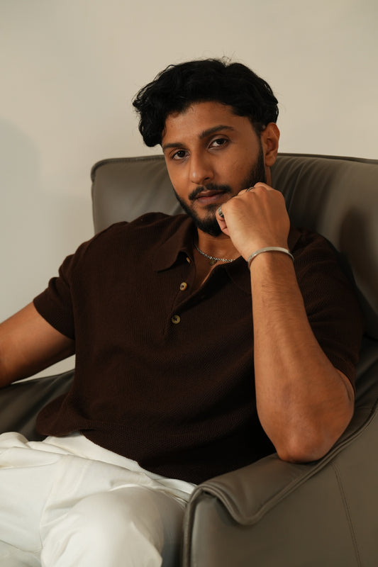 Granule Textured Luxury Knit Polo in Espresso