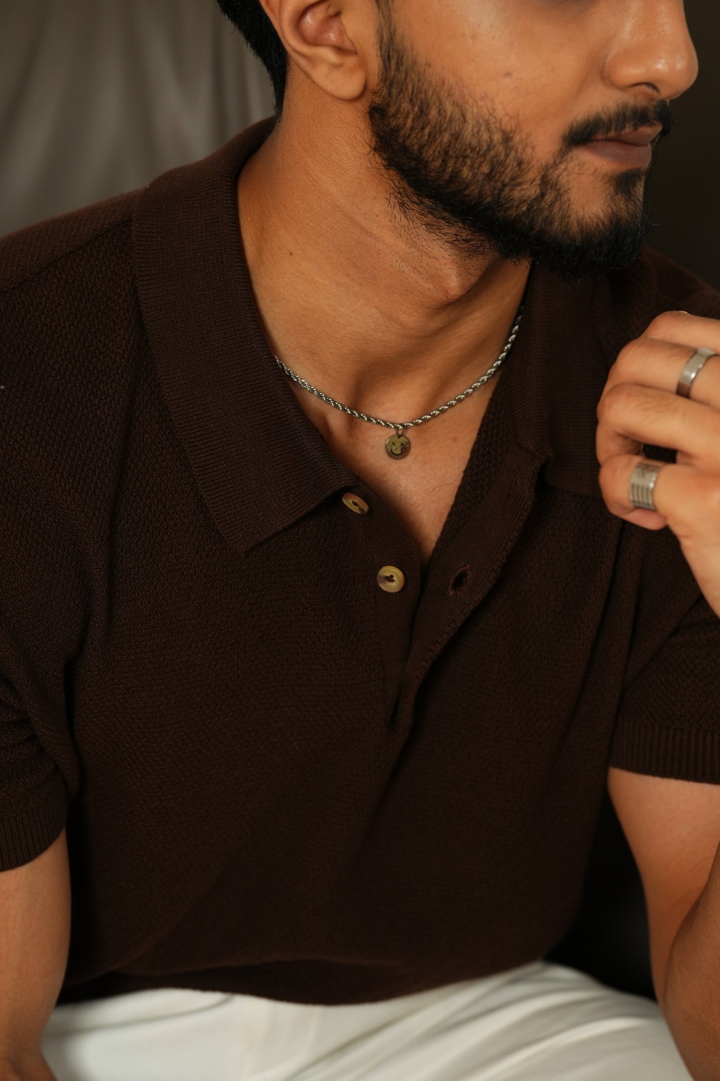 Granule Textured Luxury Knit Polo in Espresso