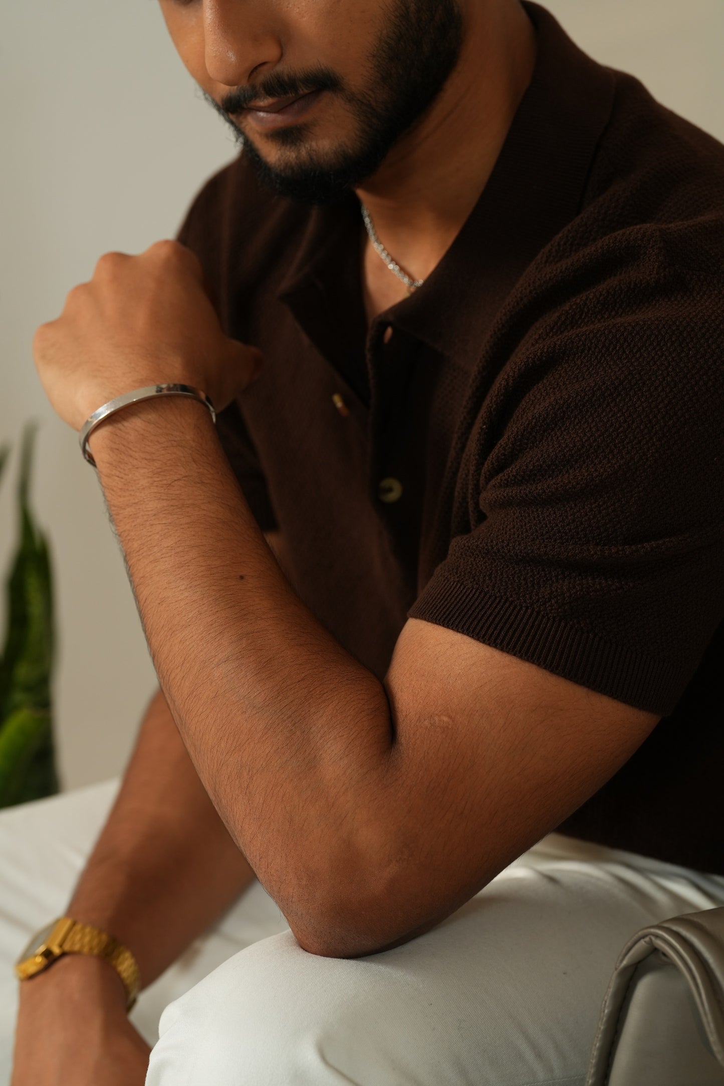 Granule Textured Luxury Knit Polo in Espresso