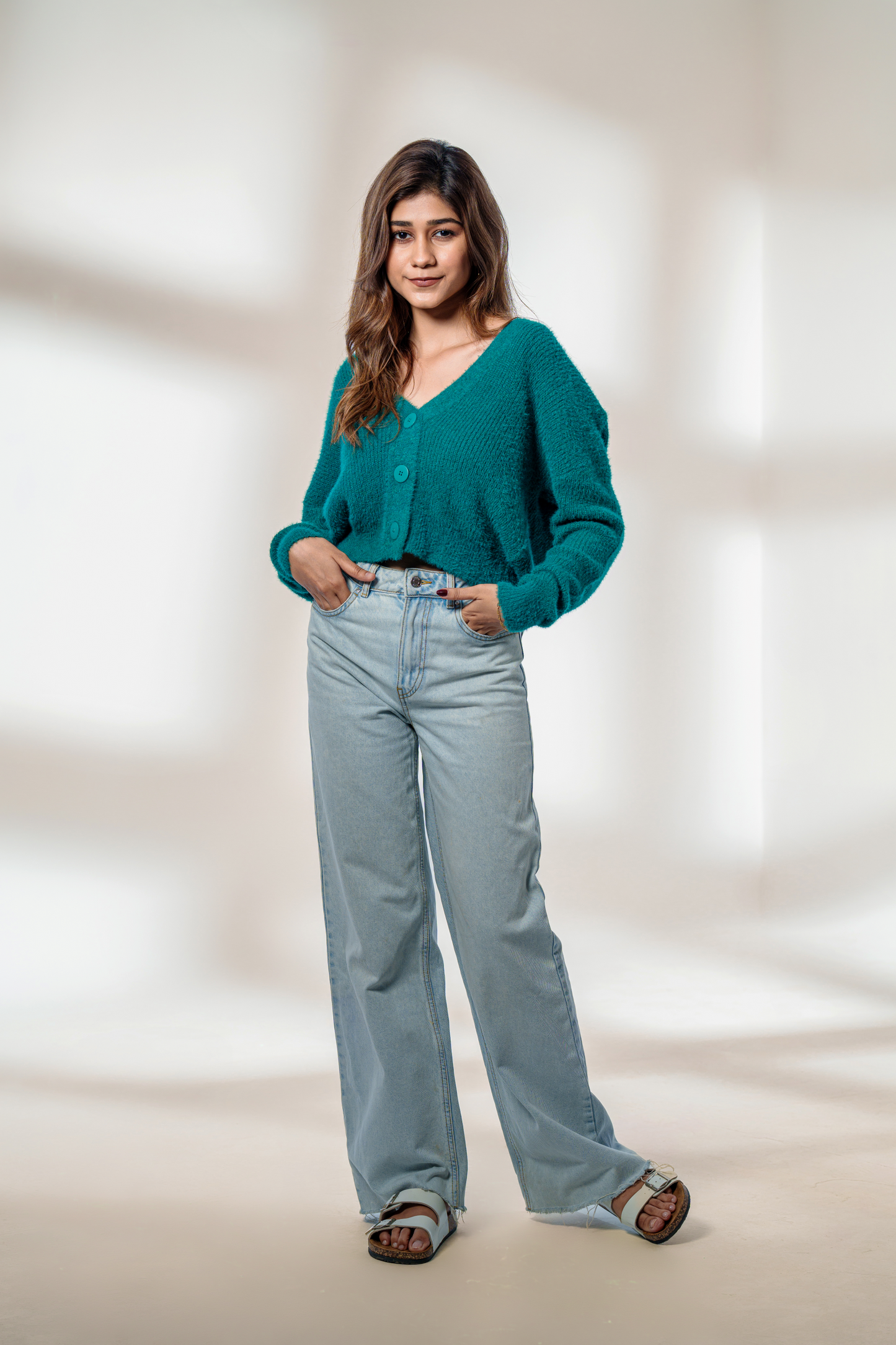 Fuzzy Teal Oversized Cardigan