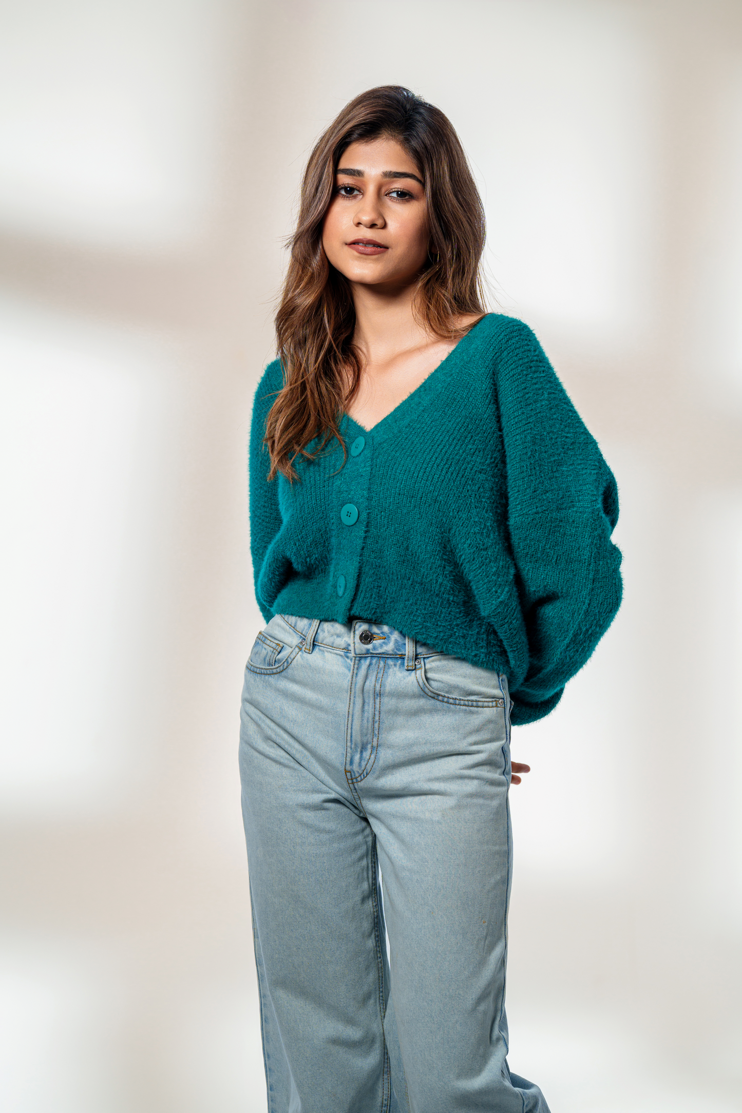 Fuzzy Teal Oversized Cardigan