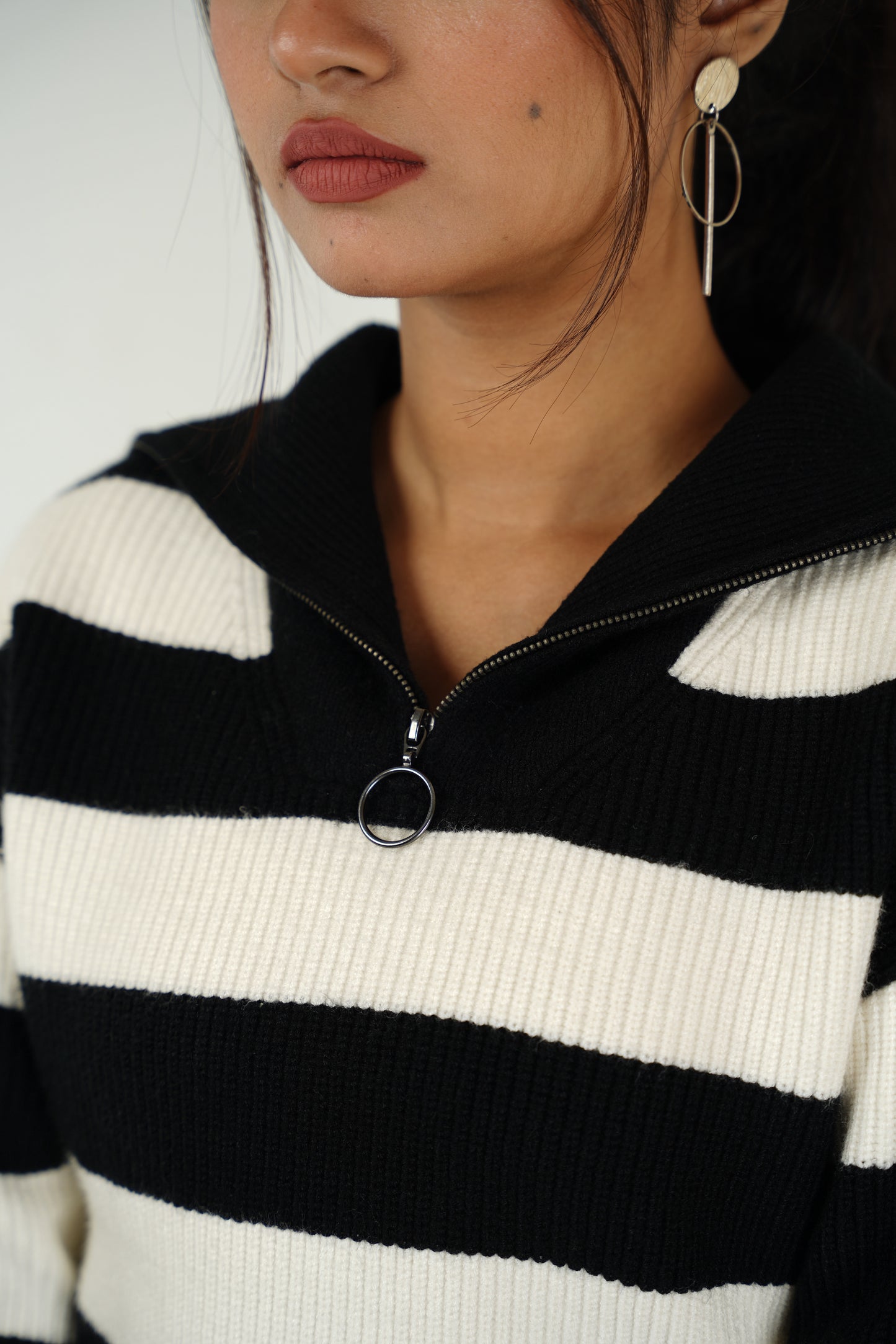 Monochrome Zip Collar Jumper