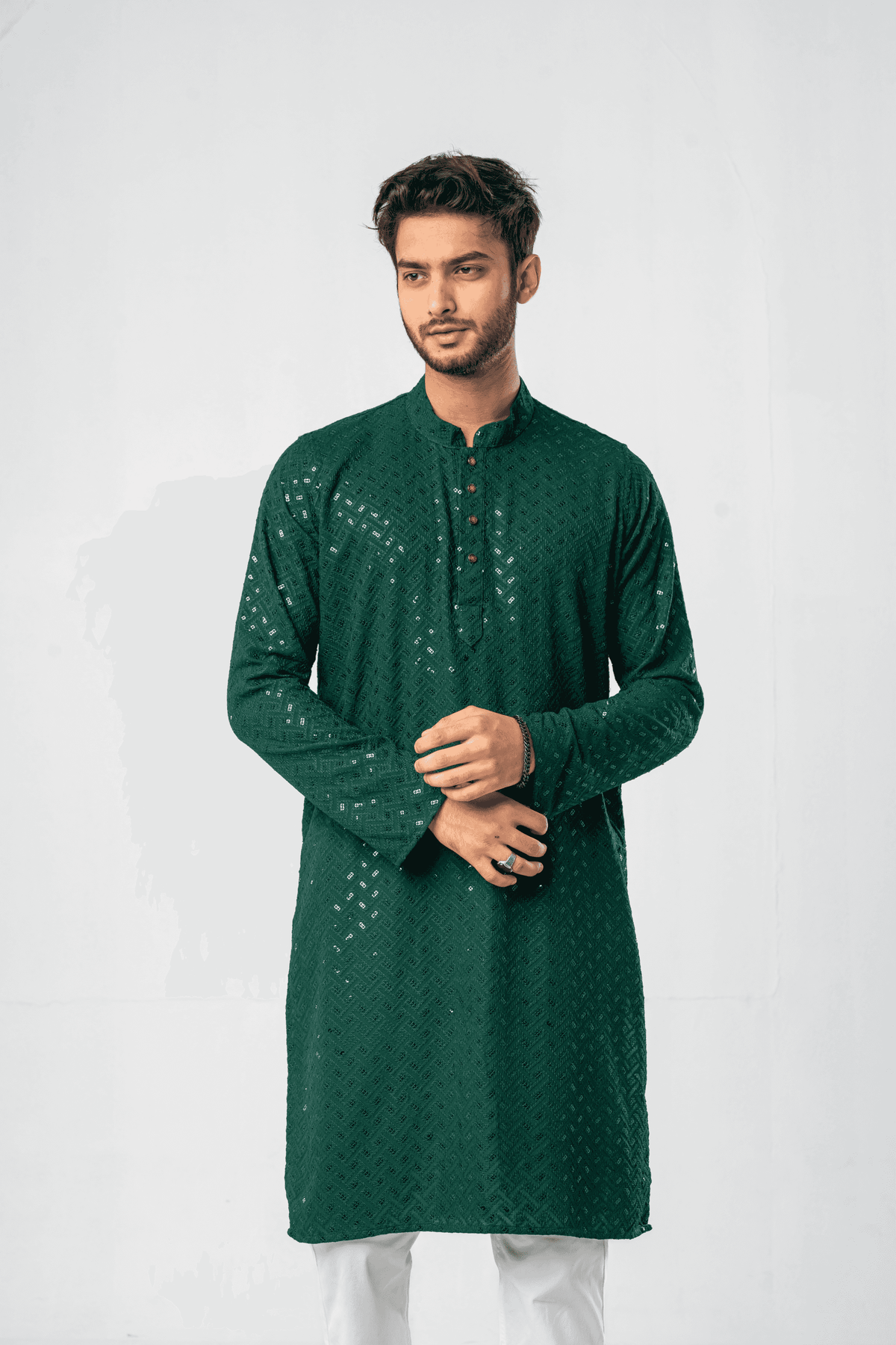 Feisal Embroidered Punjabi in Emerald Green