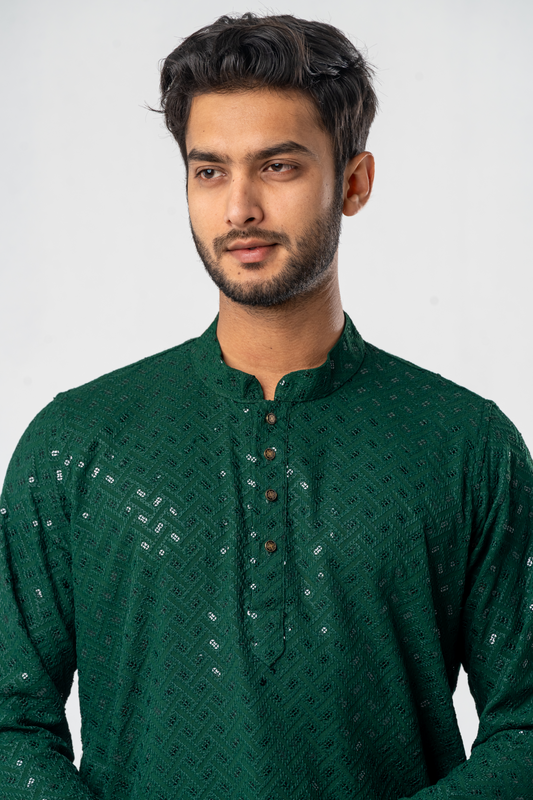Feisal Embroidered Punjabi in Emerald Green