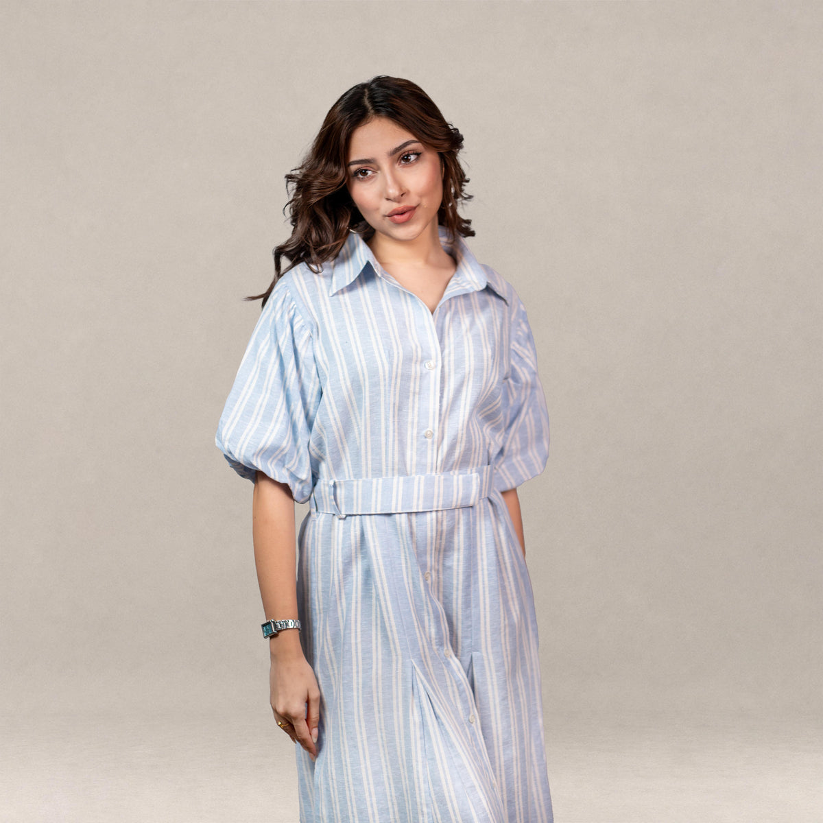 Capri Midi Shirt Dress - Sky Blue Stripe