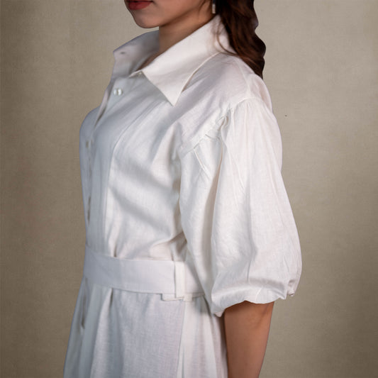 Capri Midi Shirt Dress - Santorini White
