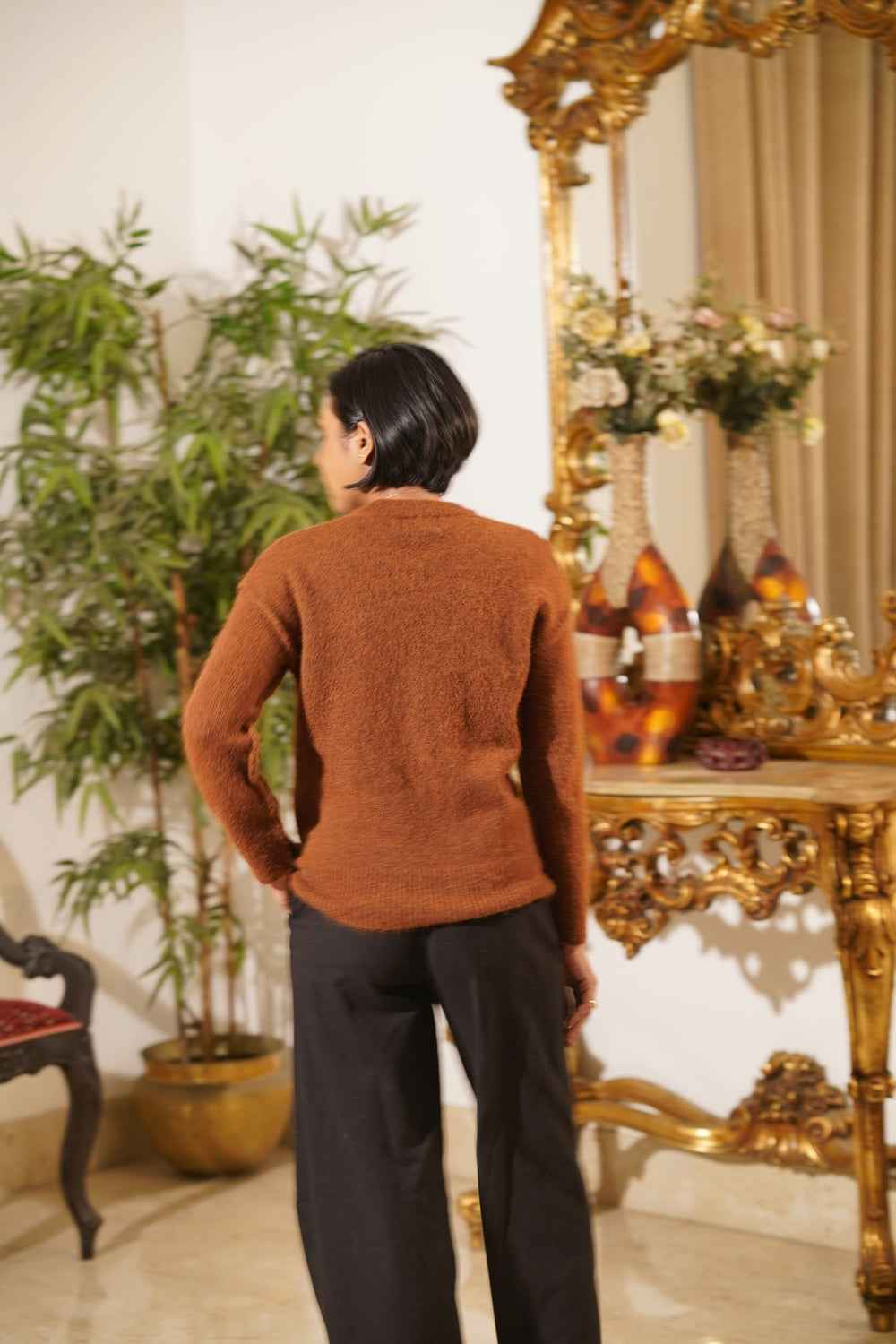 Bianca Caramel Brown Textured Sweater