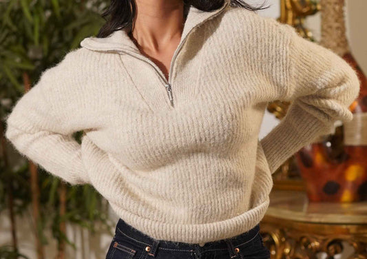 Chiffon White Quarter Zip Sweater