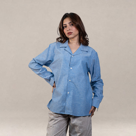 Verona Cuban Collar Linen Shirt – Skyfall Blue