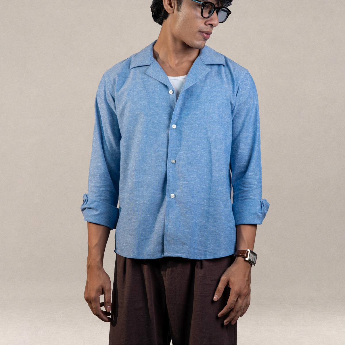Verona Cuban Collar Linen Shirt - Skyfall Blue