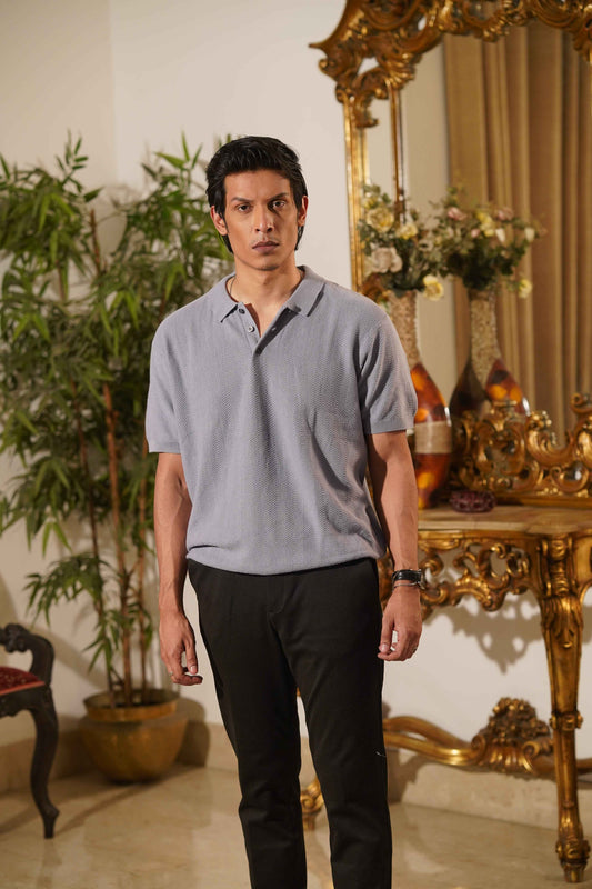 Bologna Blue Steel Knit Polo