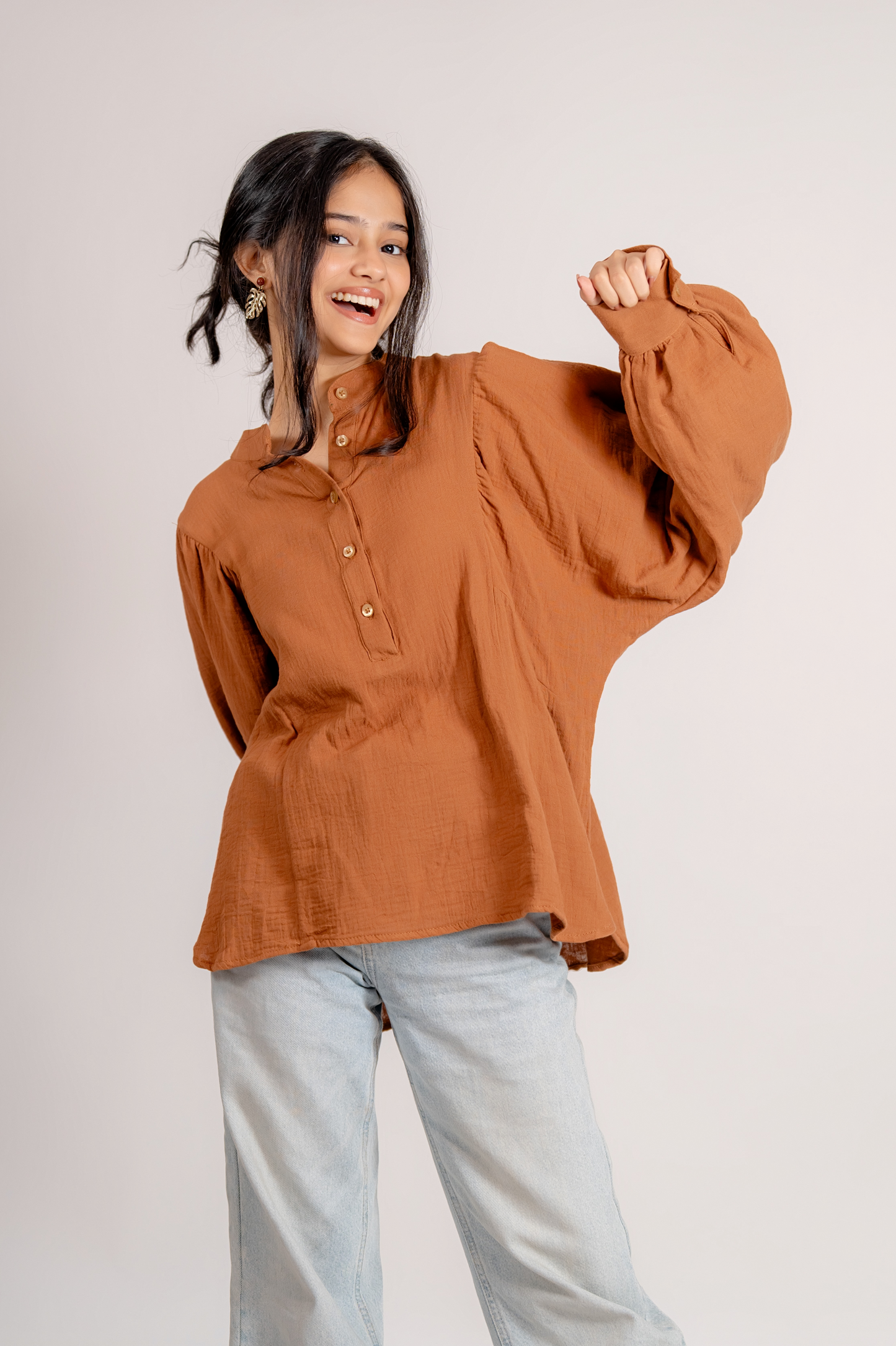Balloon Sleeve Top in Cinnamon