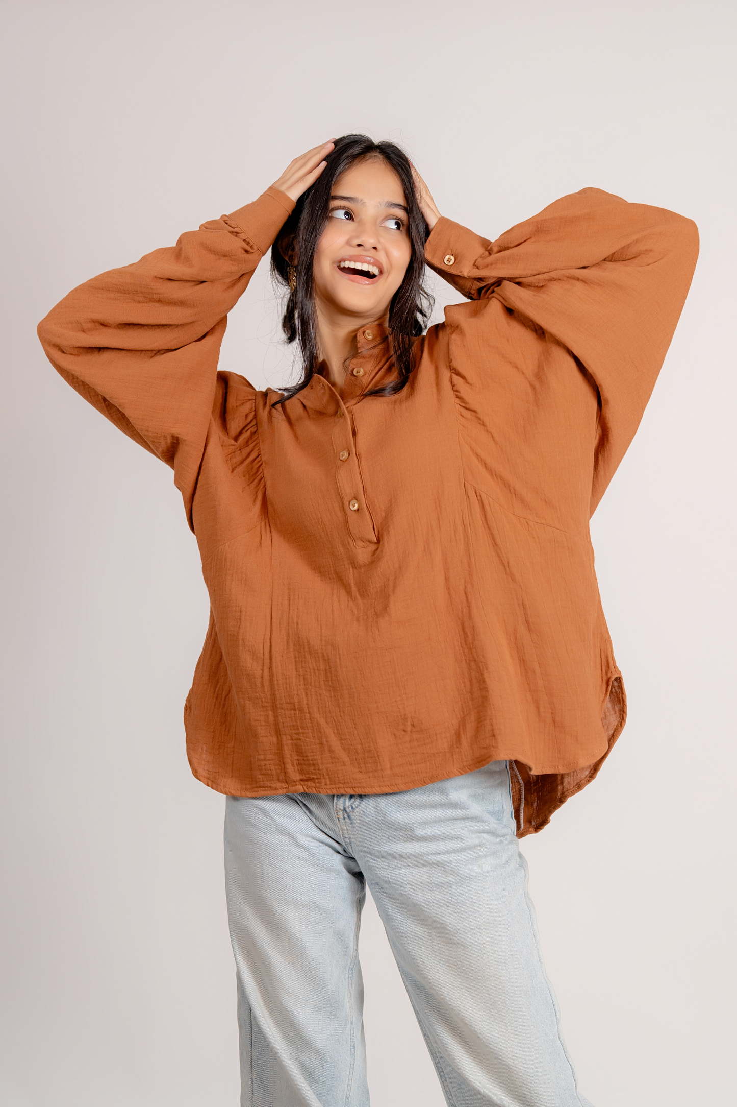 Balloon Sleeve Top in Cinnamon