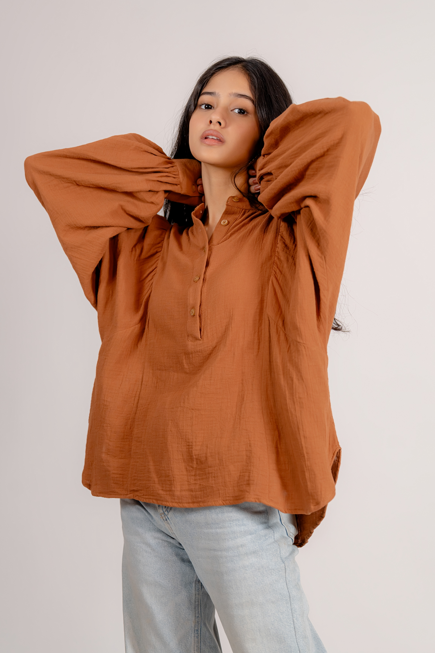 Balloon Sleeve Top in Cinnamon
