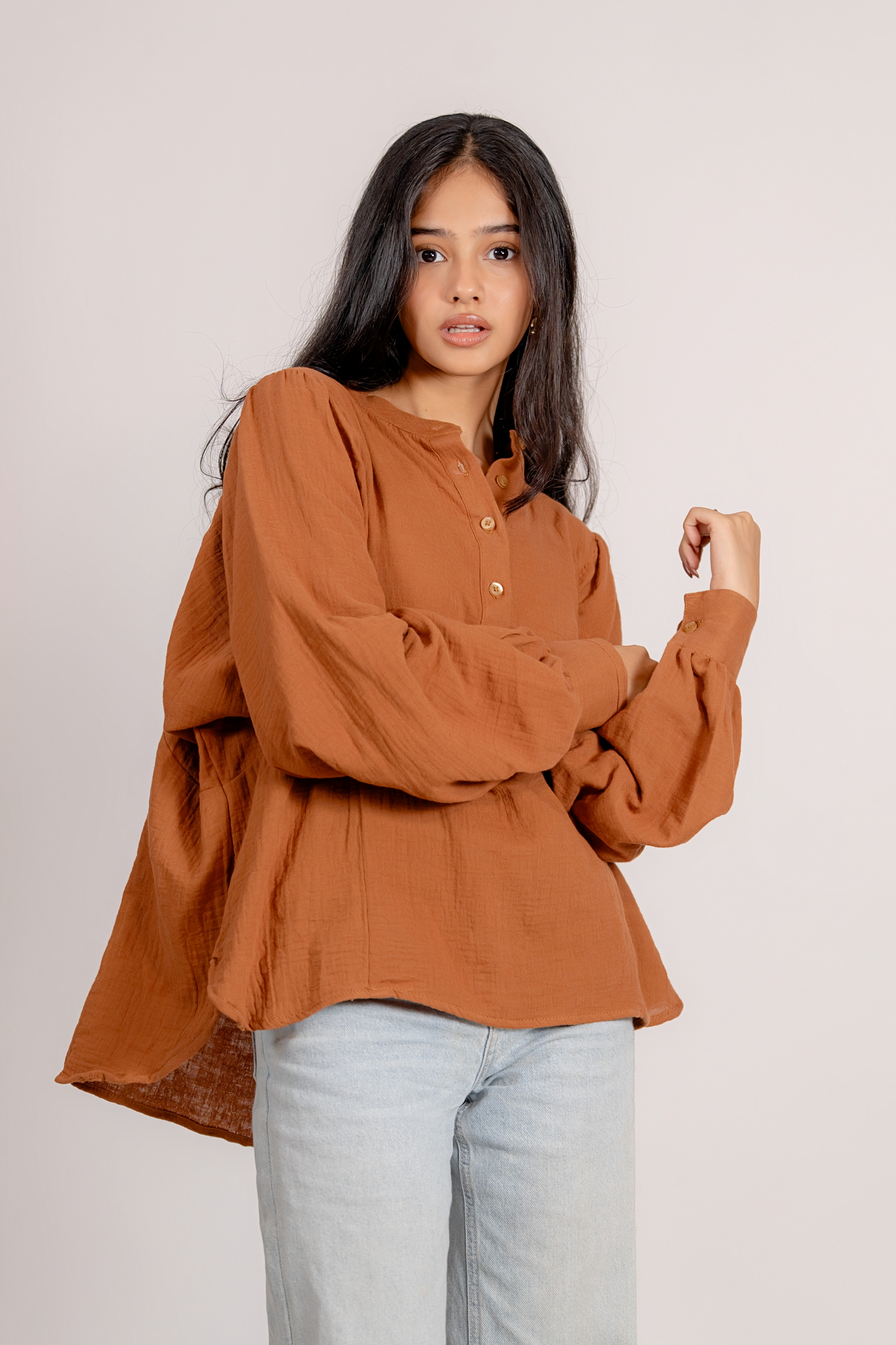 Balloon Sleeve Top in Cinnamon