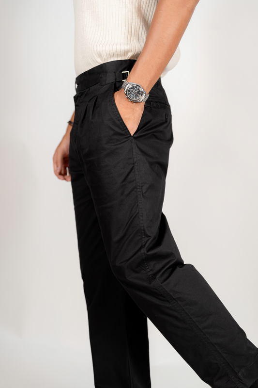 Maximilian Pleated Chinos in Black Onyx