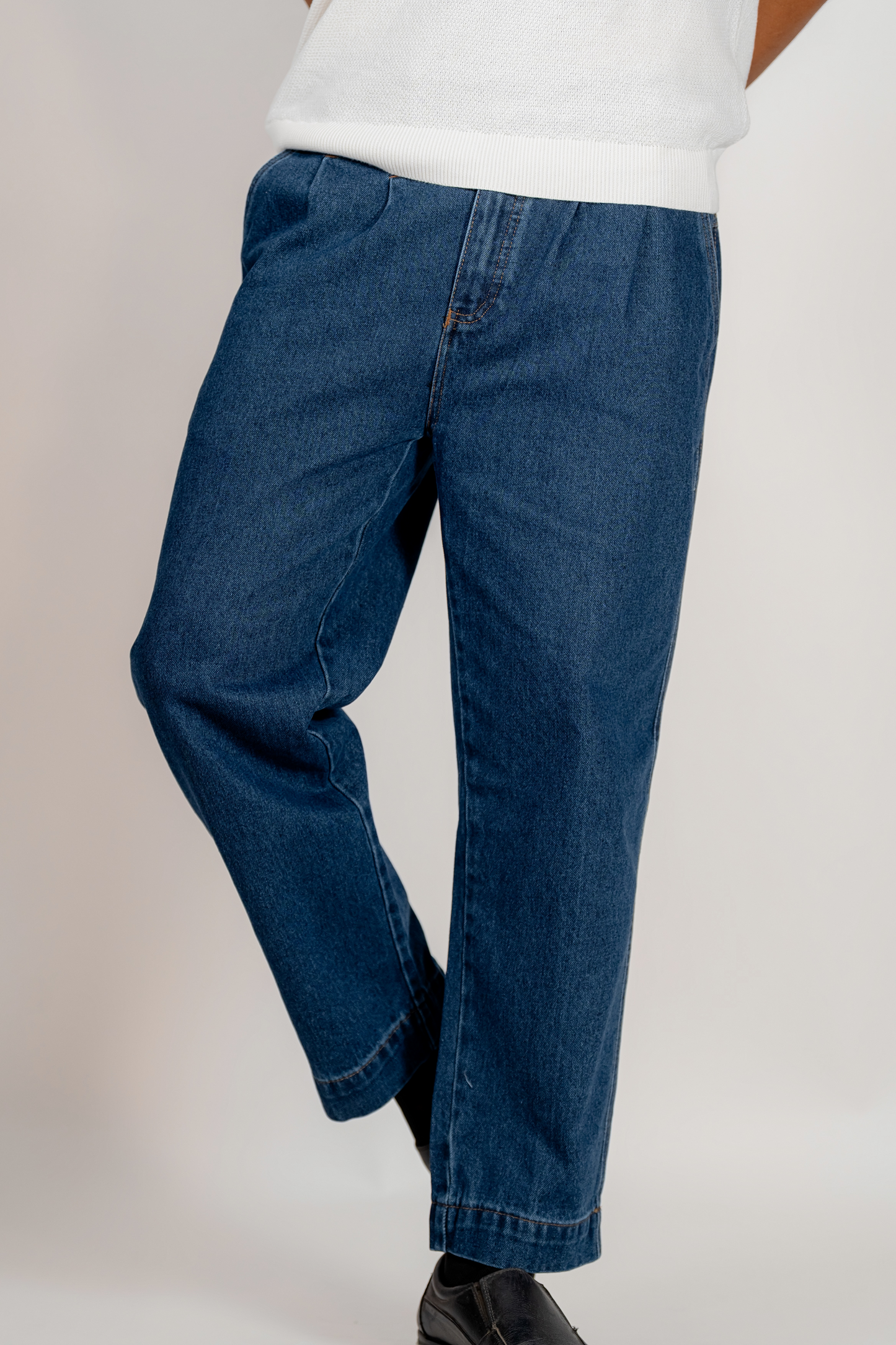 Marmont Pleated Jeans in Mid Blue