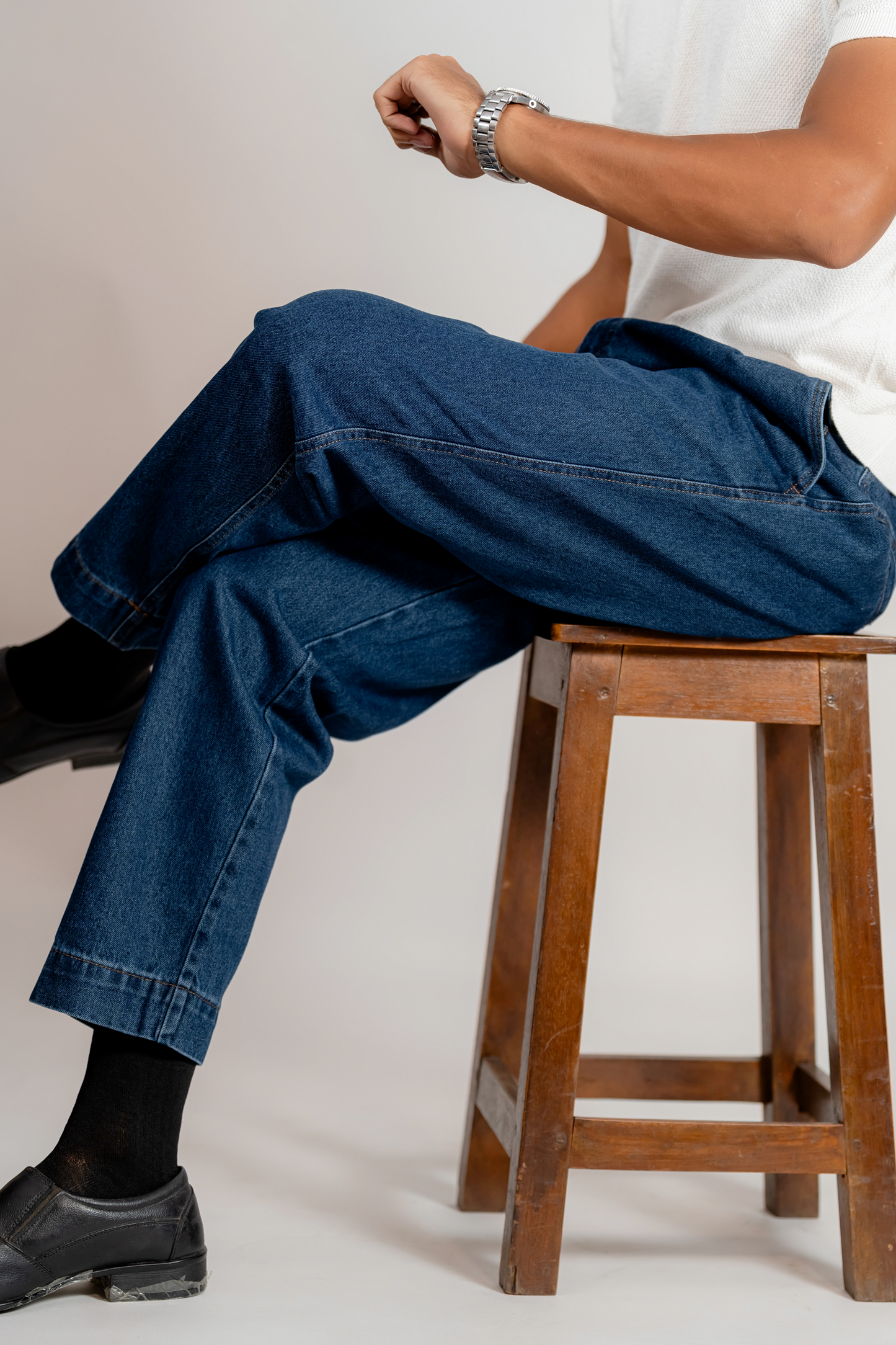 Marmont Pleated Jeans in Mid Blue