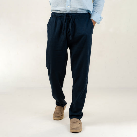 Unisex Navy Linen Effect Joggers