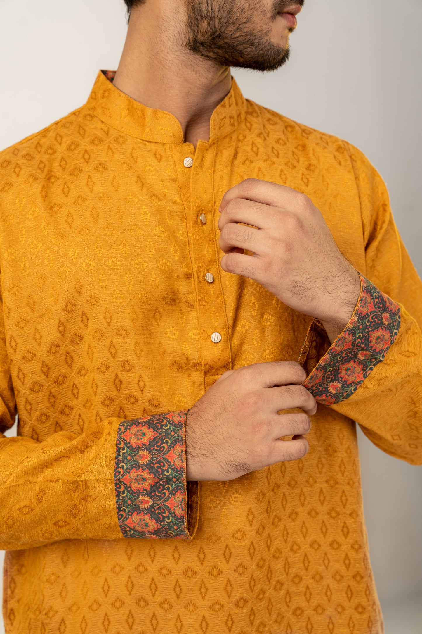 Nahyan Jacquard Panjabi in Rust Gold