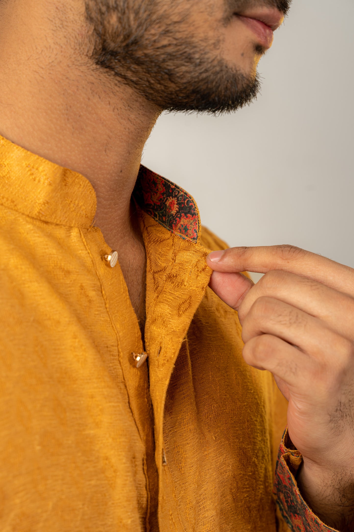 Nahyan Jacquard Panjabi in Rust Gold