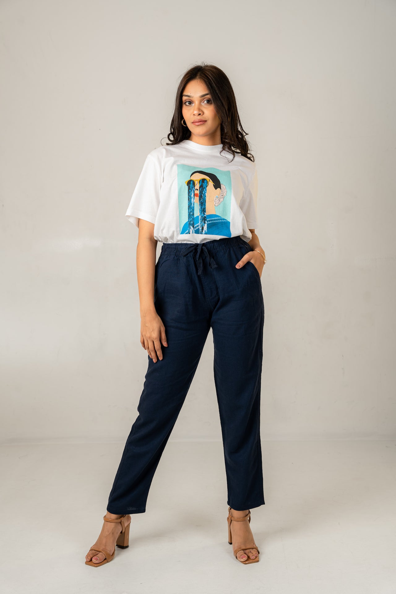 Unisex Navy Linen Effect Joggers