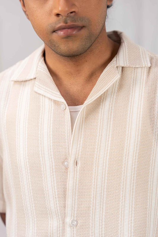Beige Striped Cuban Shirt