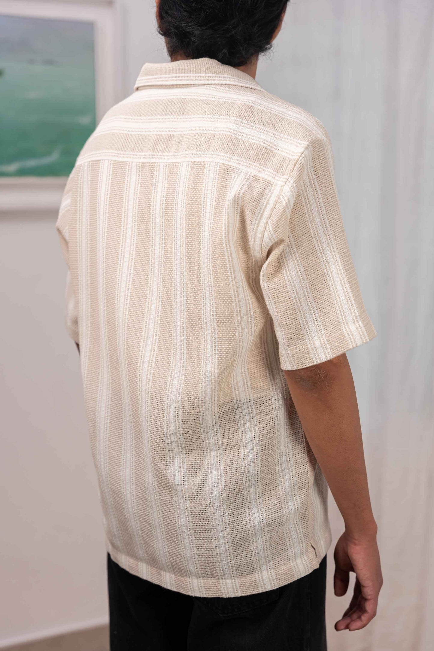 Beige Striped Cuban Shirt