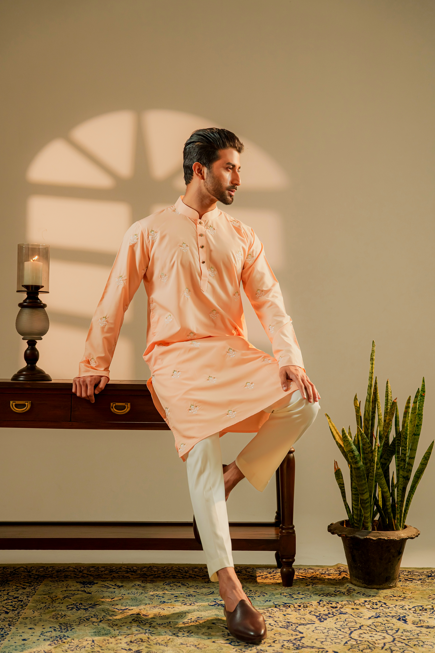 Amir Embroidered Panjabi in Peach