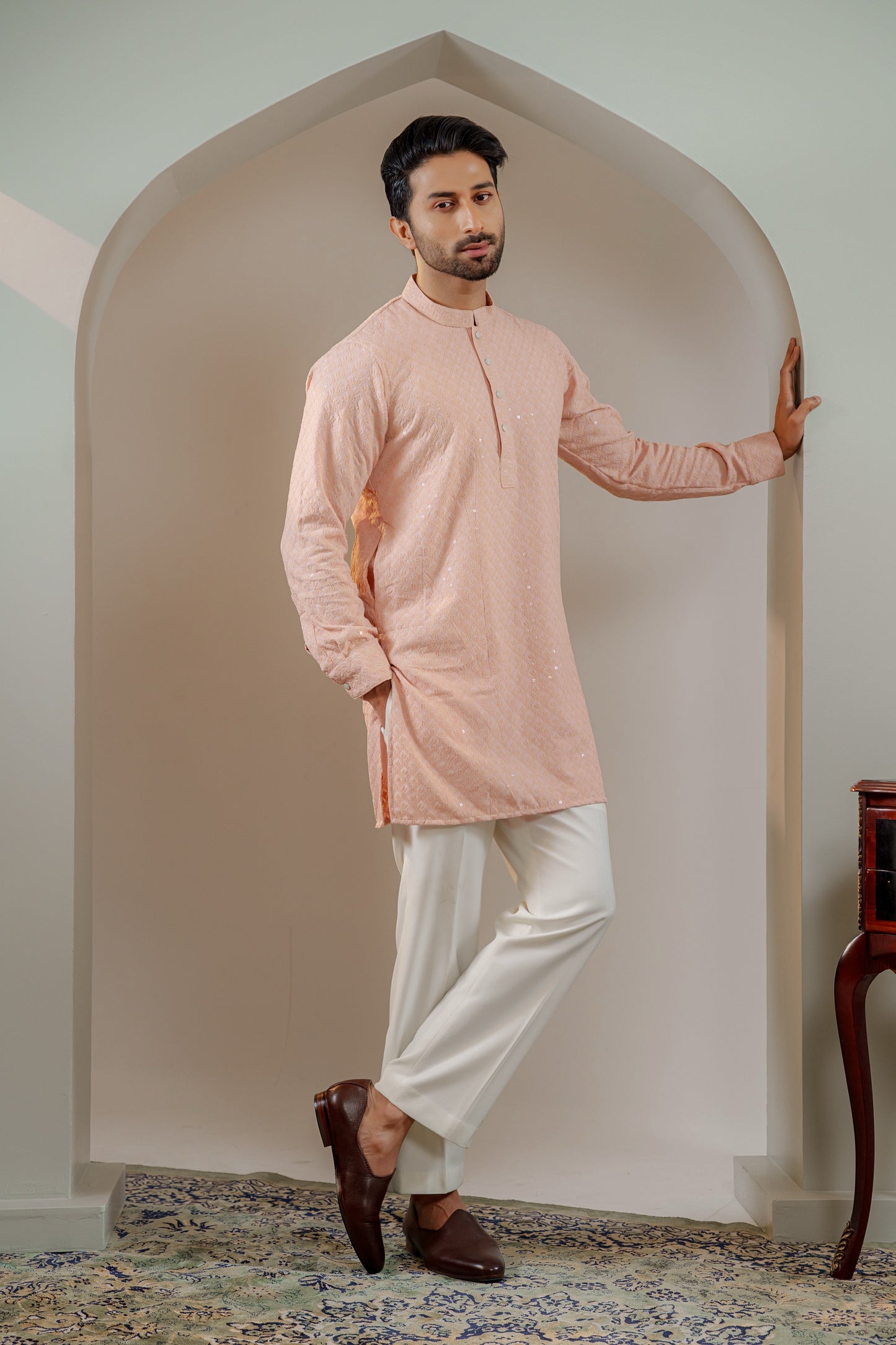 Ayaaz Embroidered Panjabi – Peach