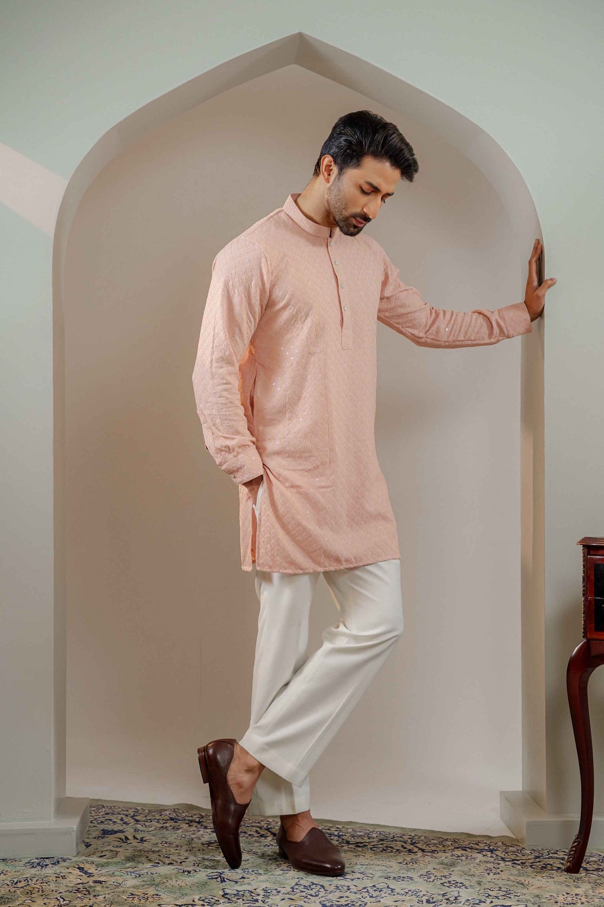 Ayaaz Embroidered Panjabi – Peach