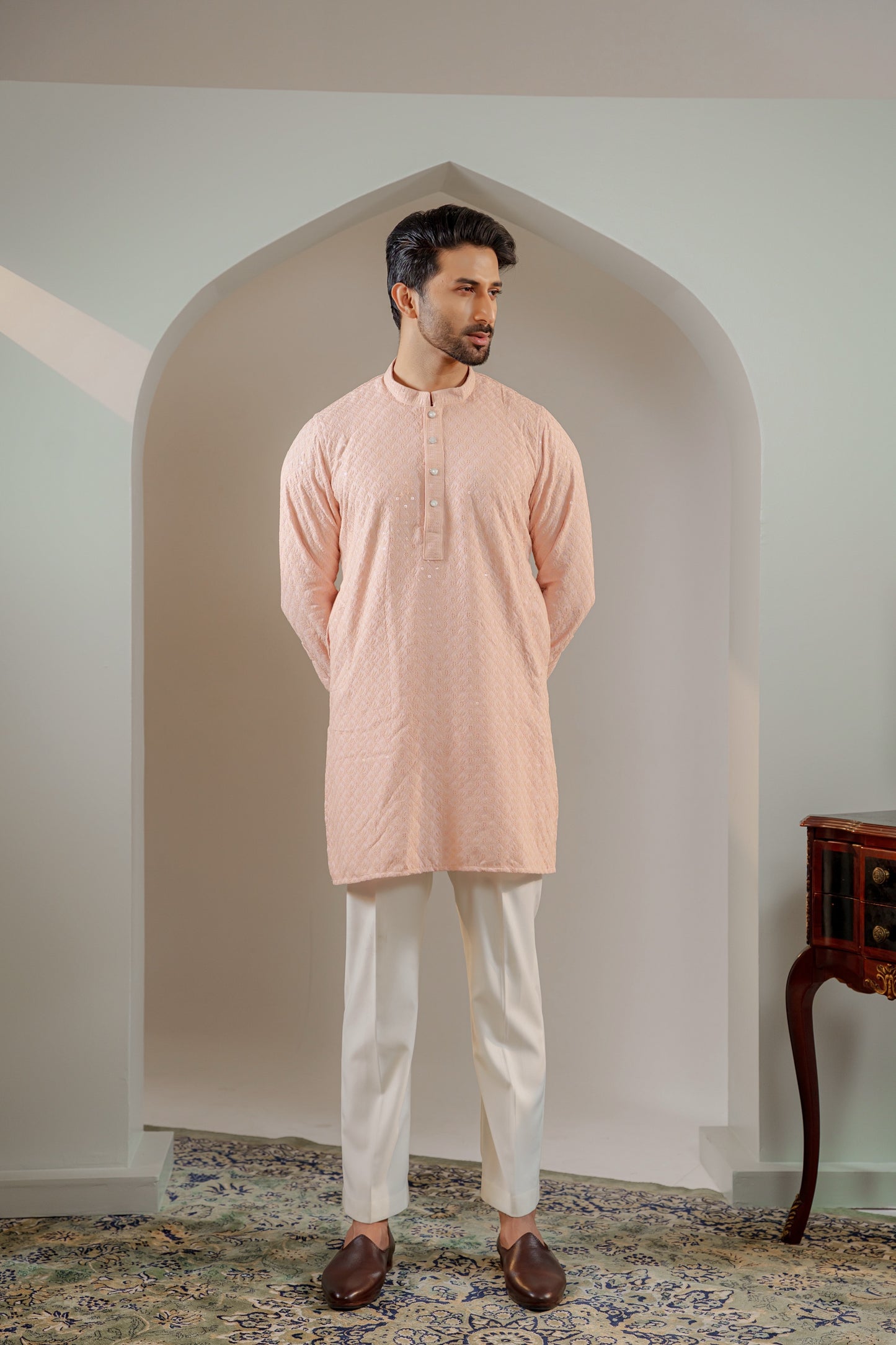 Ayaaz Embroidered Panjabi – Peach
