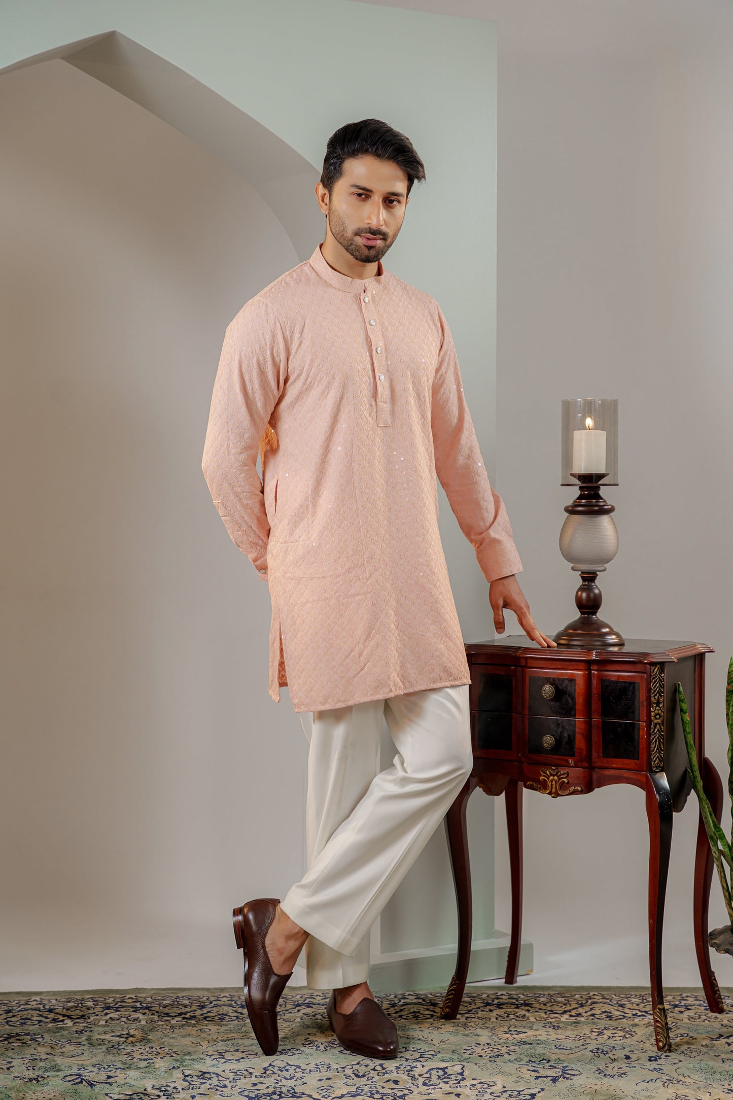 Ayaaz Embroidered Panjabi – Peach