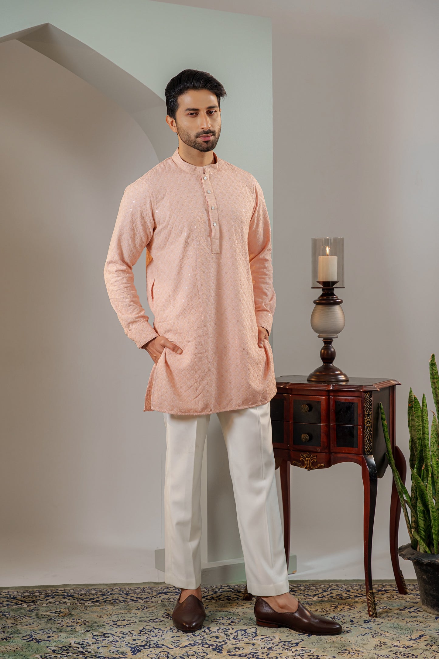Ayaaz Embroidered Panjabi – Peach
