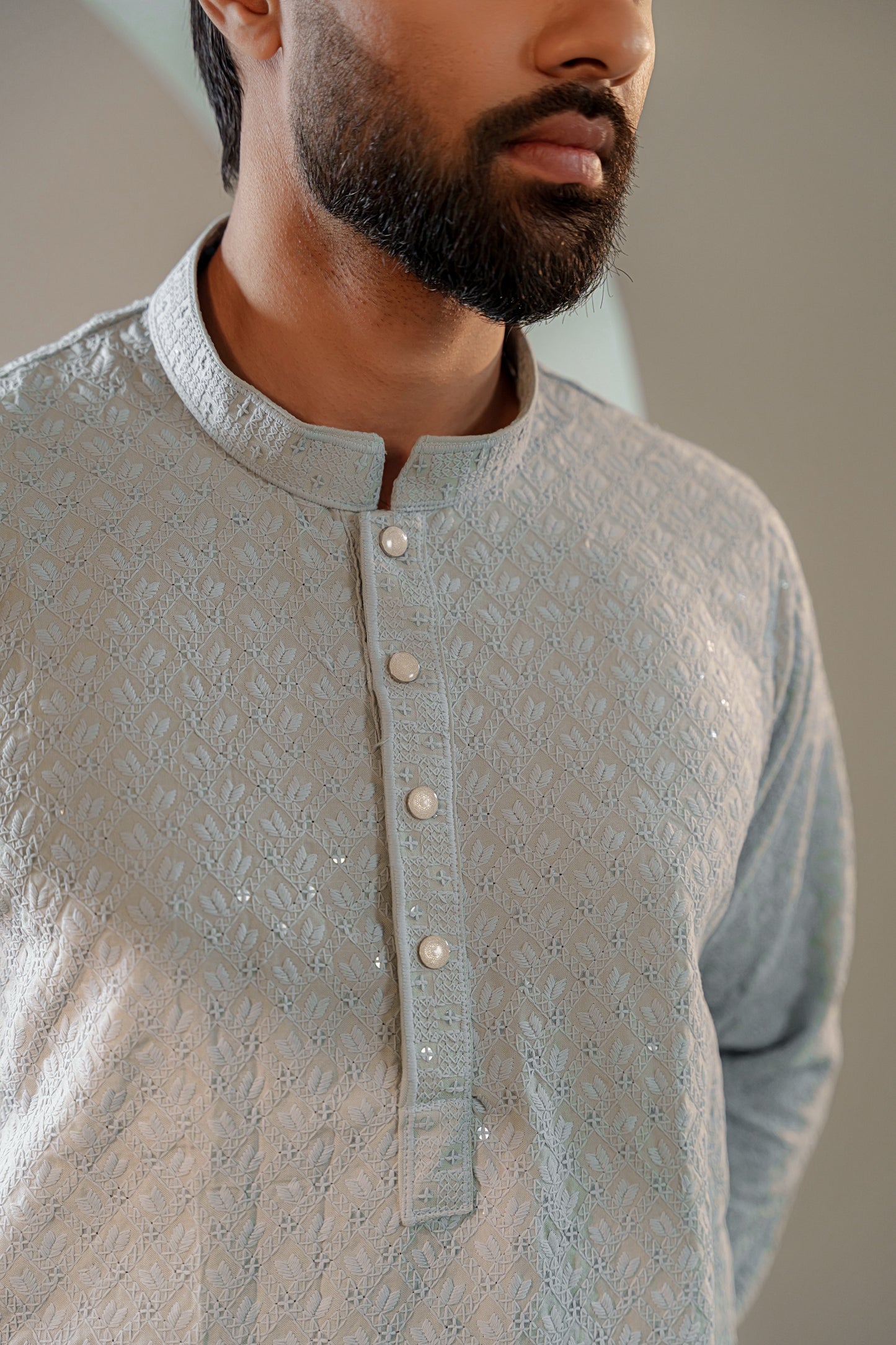 Ayaaz Embroidered Panjabi – Steel Blue