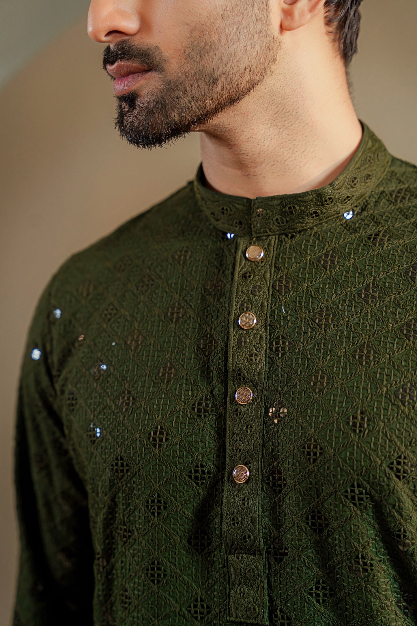 Ayaaz Embroidered Panjabi – Olive Green