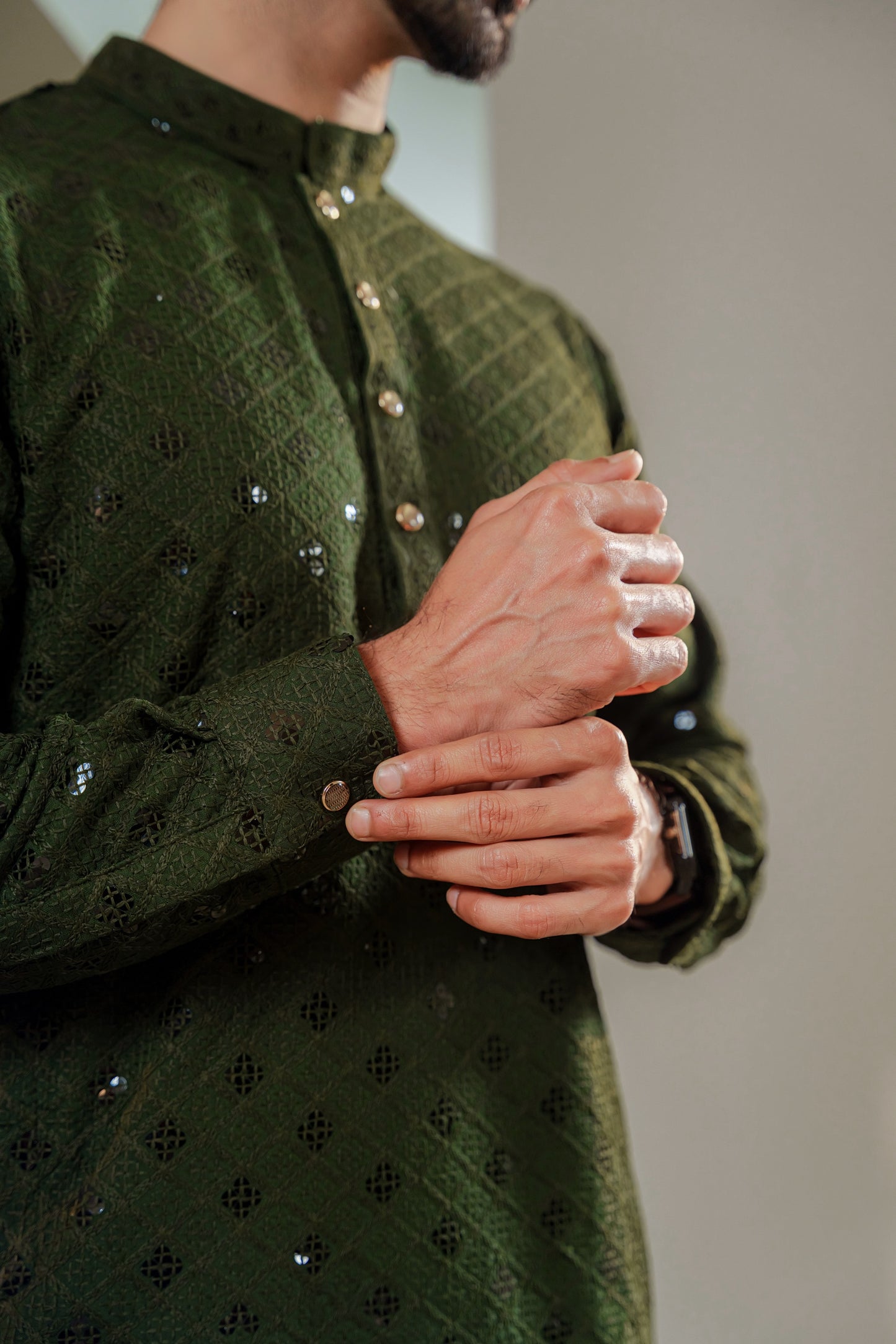 Ayaaz Embroidered Panjabi – Olive Green