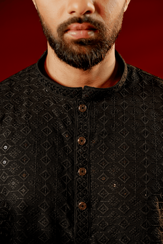 Zameer Embroidered Panjabi – Black