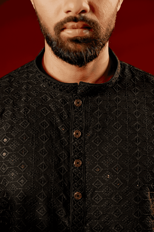 Zameer Embroidered Panjabi – Black