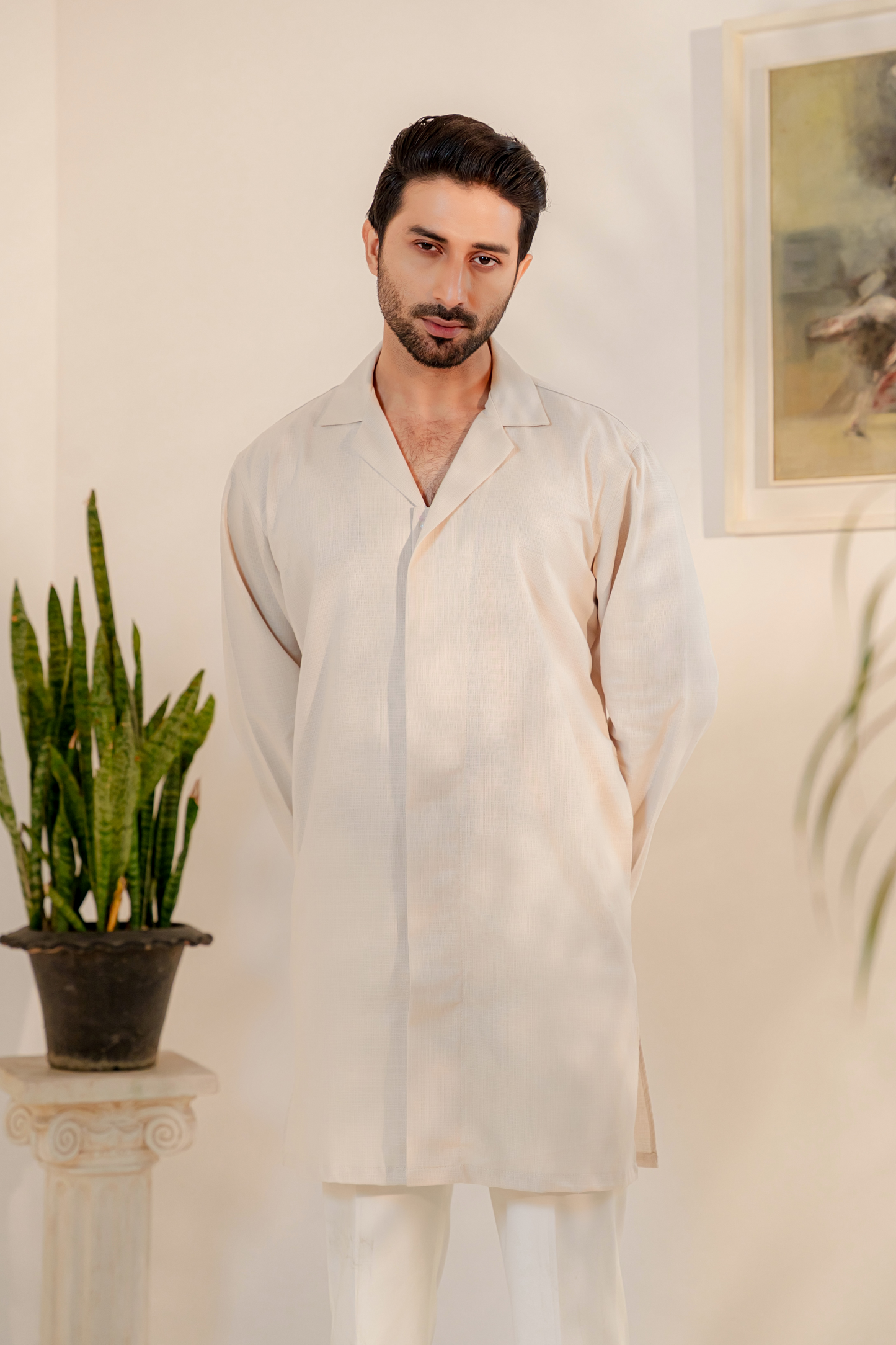 Omeir Contemporary Panjabi – Oatmeal Khaadi