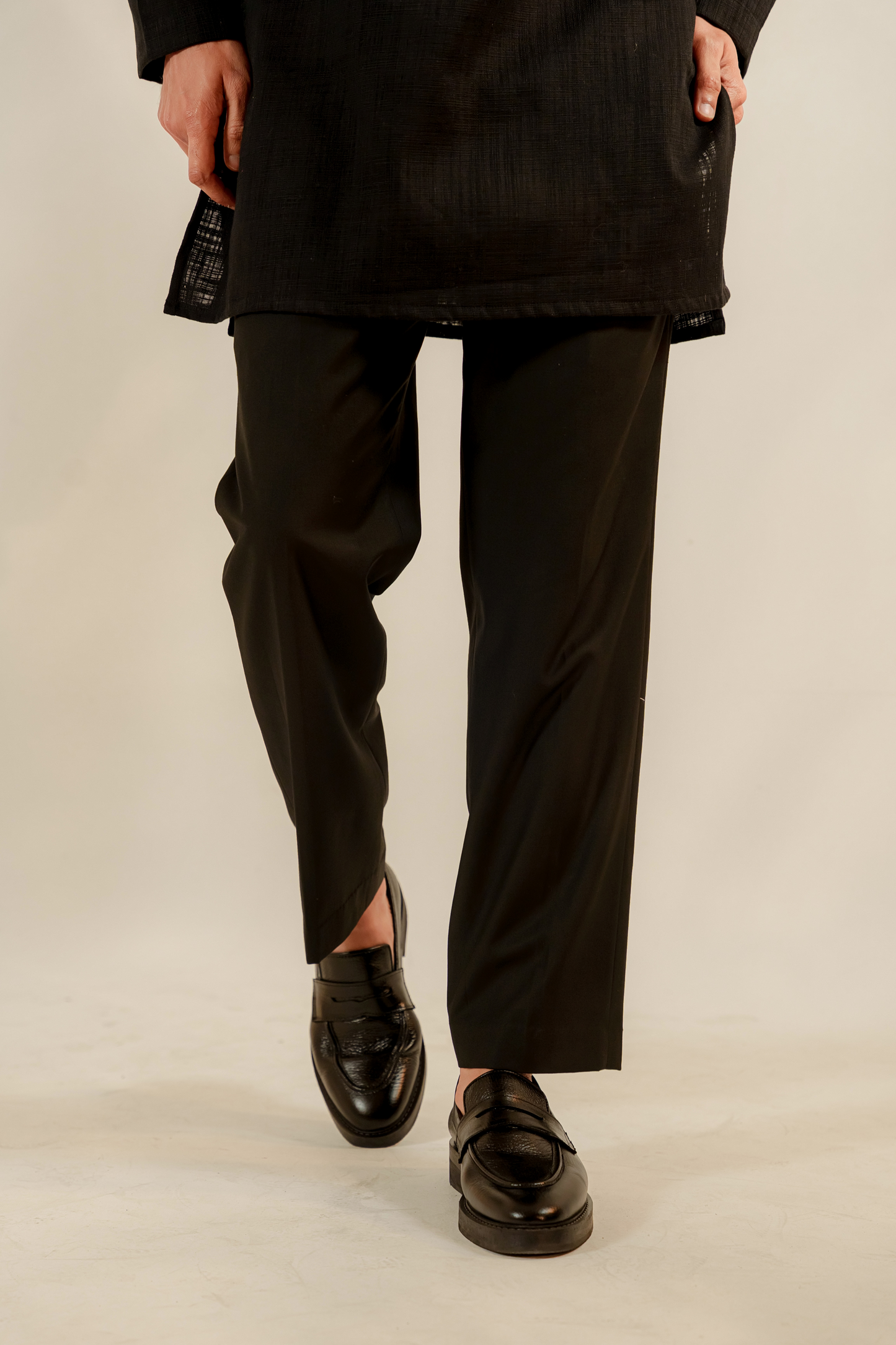 Black Pleated Straight Trousers
