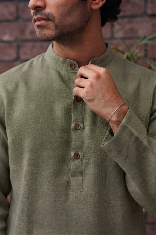 Shehzan Contemporary Panjabi - Olive