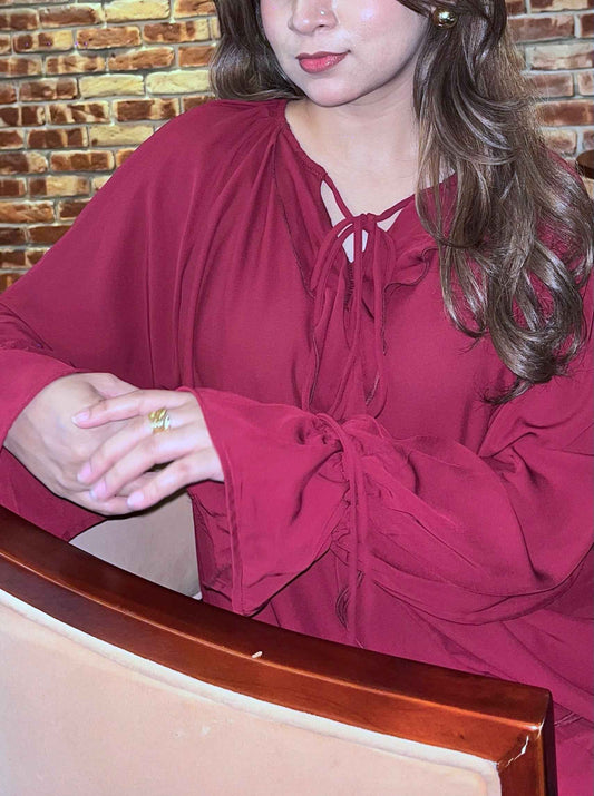 Signorina Burgundy Ruffled Top