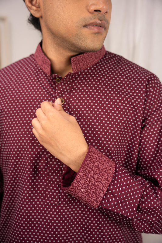 Zehran Burgundy Embroidered Panjabi